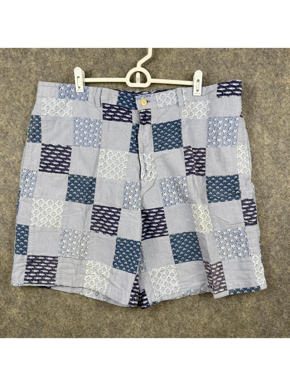 Vineyard Vines Patchwork Shorts Blue Fish Anchors Starfish Men Size 38 8” 455